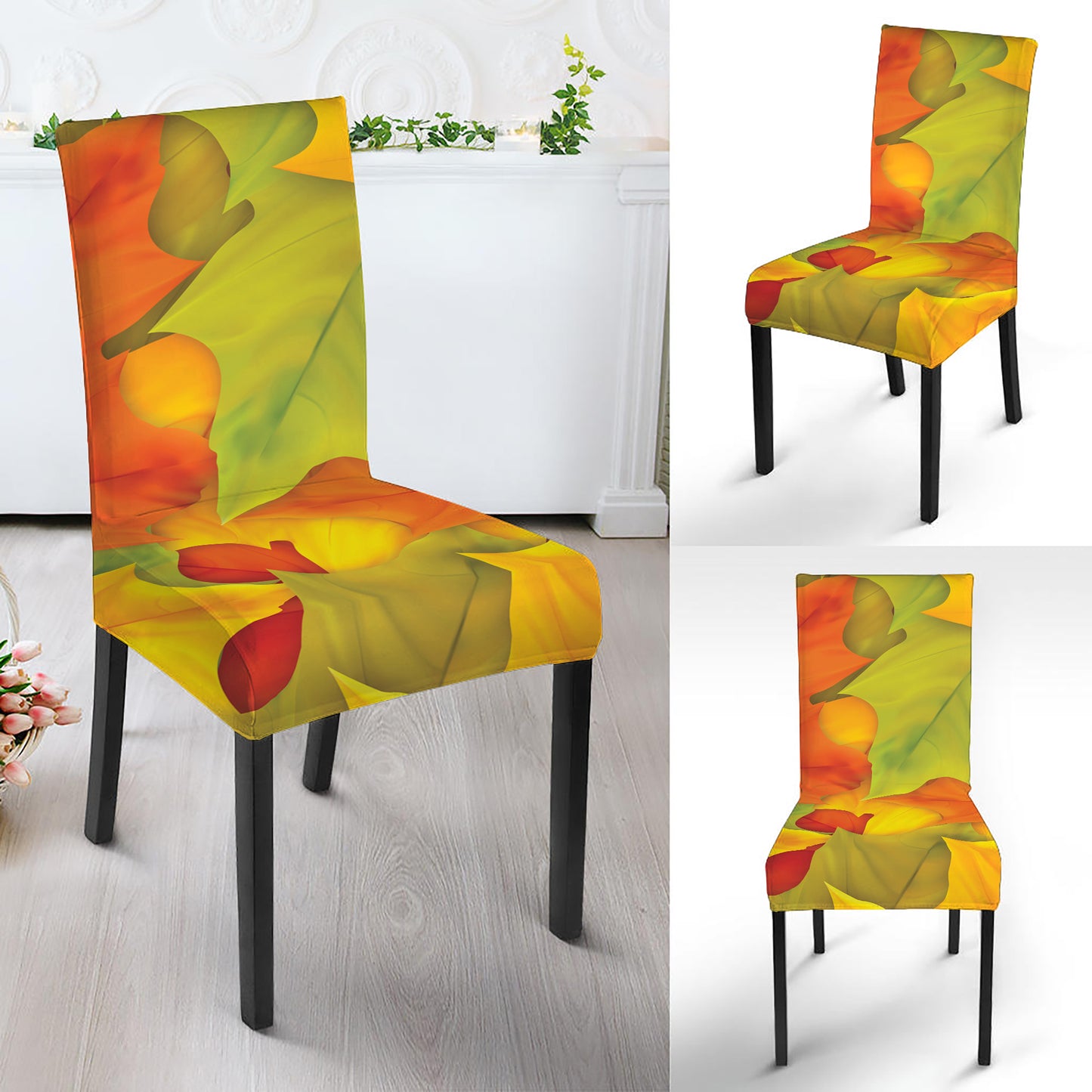 Fall Autumn Maple Leaves Print Dining Chair Slipcover