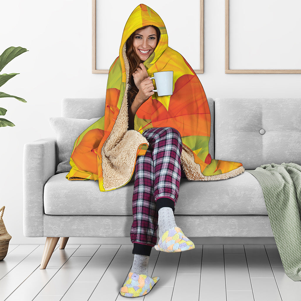 Fall Autumn Maple Leaves Print Hooded Blanket