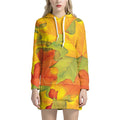Fall Autumn Maple Leaves Print Pullover Hoodie Dress