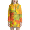 Fall Autumn Maple Leaves Print Hoodie Dress