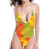 Fall Autumn Maple Leaves Print One Piece High Cut Swimsuit