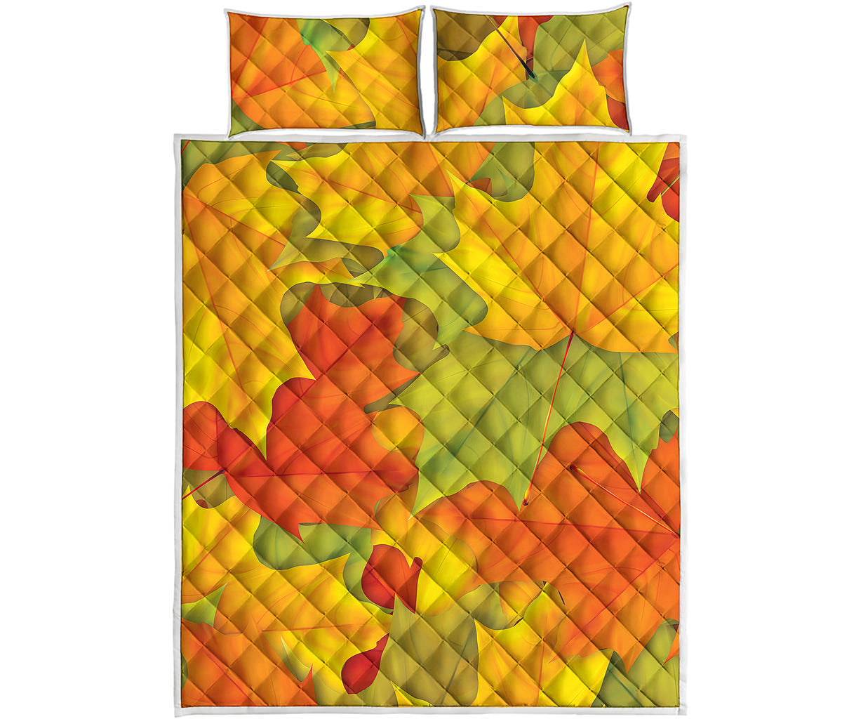 Fall Autumn Maple Leaves Print Quilt Bed Set