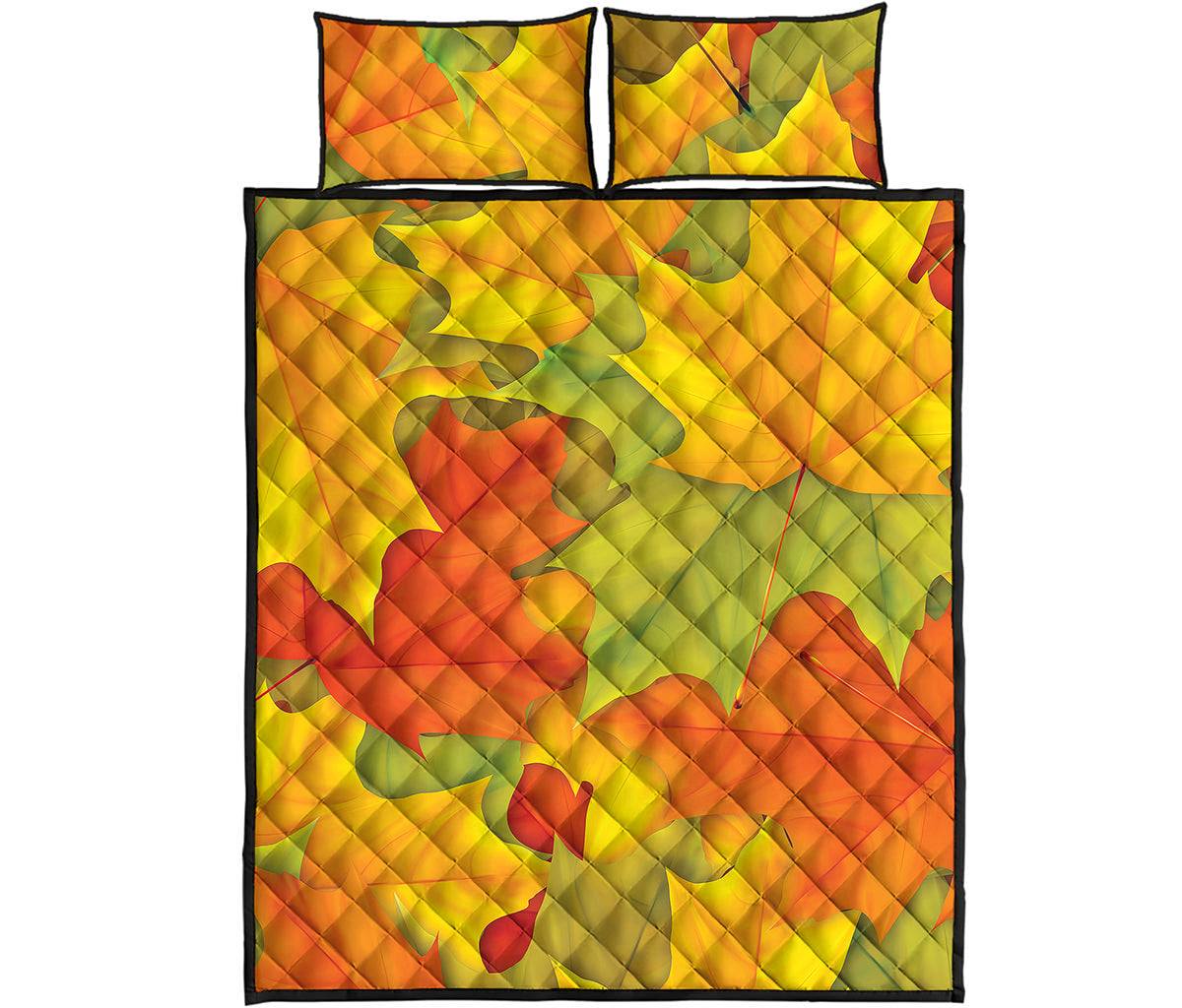 Fall Autumn Maple Leaves Print Quilt Bed Set