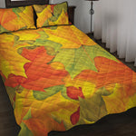 Fall Autumn Maple Leaves Print Quilt Bed Set