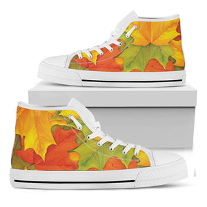 Fall Autumn Maple Leaves Print White High Top Shoes