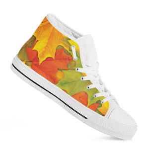 Fall Autumn Maple Leaves Print White High Top Shoes