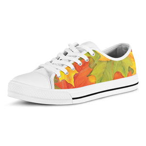 Fall Autumn Maple Leaves Print White Low Top Shoes