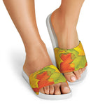 Fall Autumn Maple Leaves Print White Slide Sandals