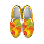 Fall Autumn Maple Leaves Print White Slip On Shoes