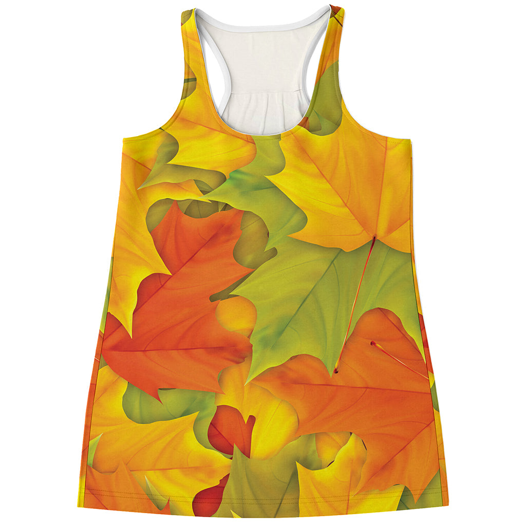 Fall Autumn Maple Leaves Print Women's Racerback Tank Top