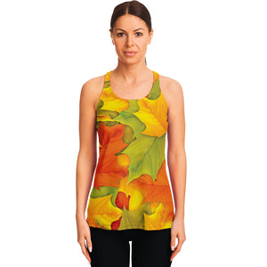 Fall Autumn Maple Leaves Print Women's Racerback Tank Top