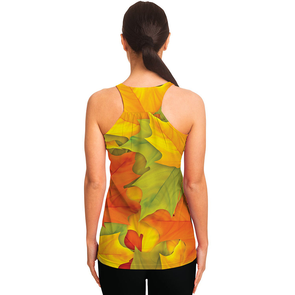 Fall Autumn Maple Leaves Print Women's Racerback Tank Top