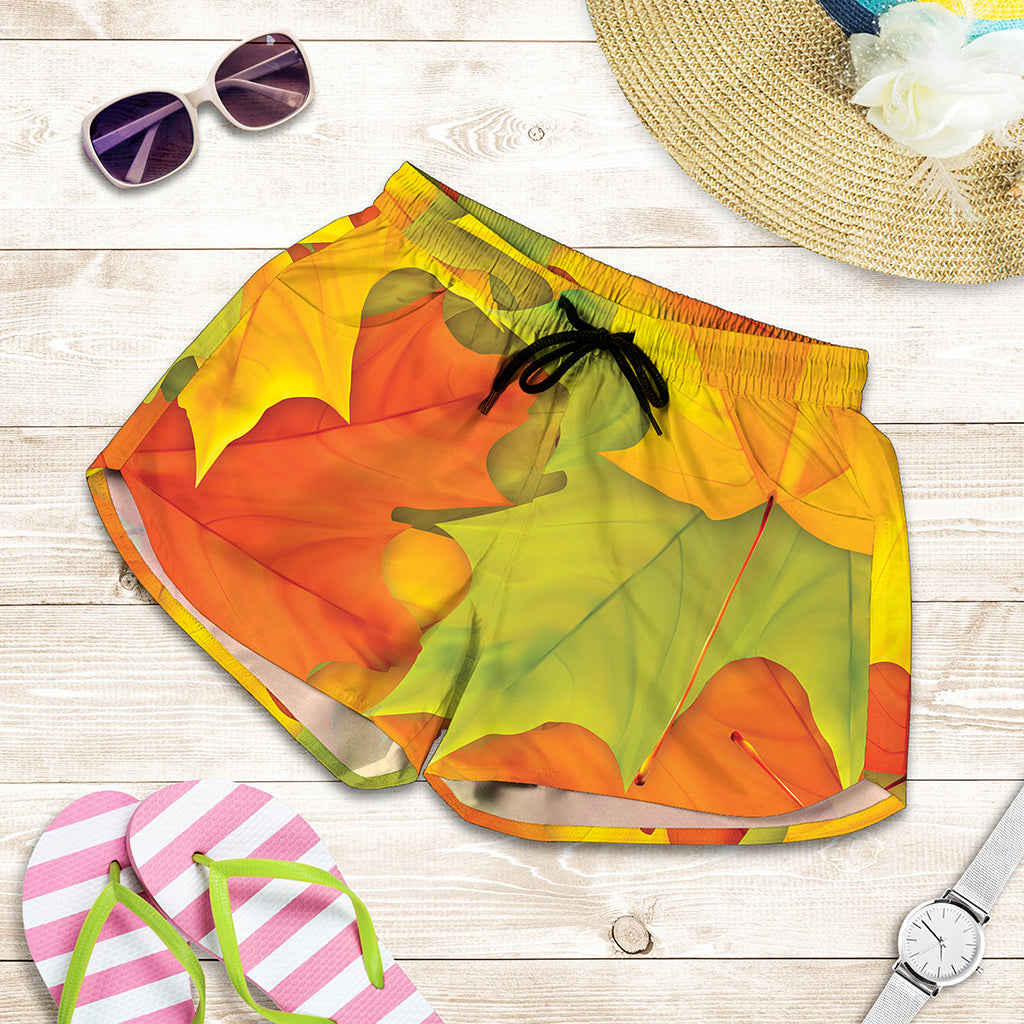 Fall Autumn Maple Leaves Print Women's Shorts