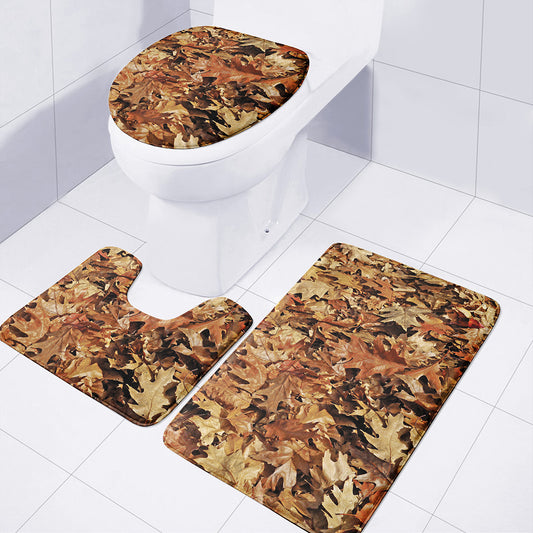 Fall Leaves Hunting Camouflage Print 3 Piece Bath Mat Set