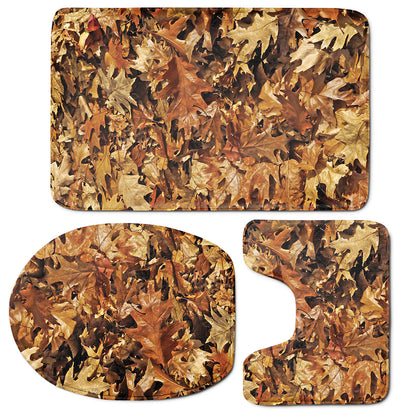 Fall Leaves Hunting Camouflage Print 3 Piece Bath Mat Set