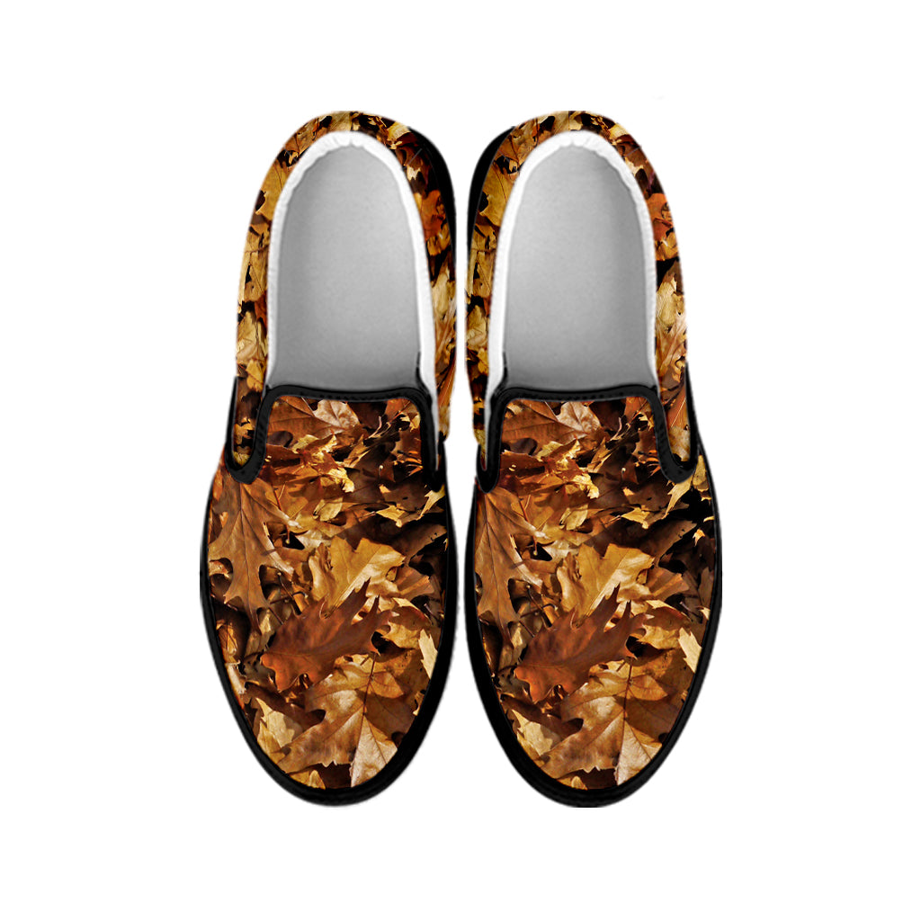 Fall Leaves Hunting Camouflage Print Black Slip On Shoes
