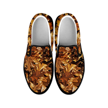 Fall Leaves Hunting Camouflage Print Black Slip On Shoes