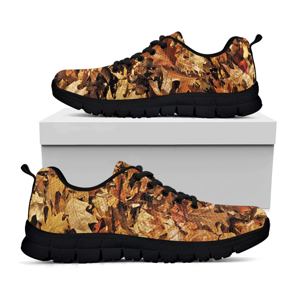 Fall Leaves Hunting Camouflage Print Black Sneakers