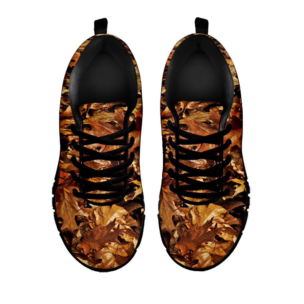 Fall Leaves Hunting Camouflage Print Black Sneakers