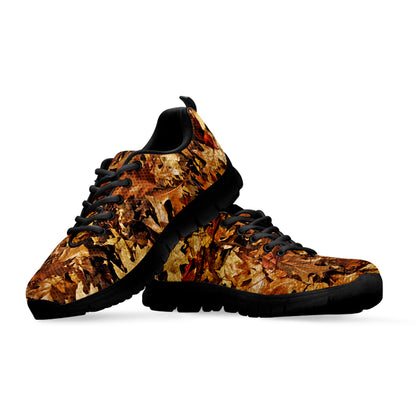 Fall Leaves Hunting Camouflage Print Black Sneakers