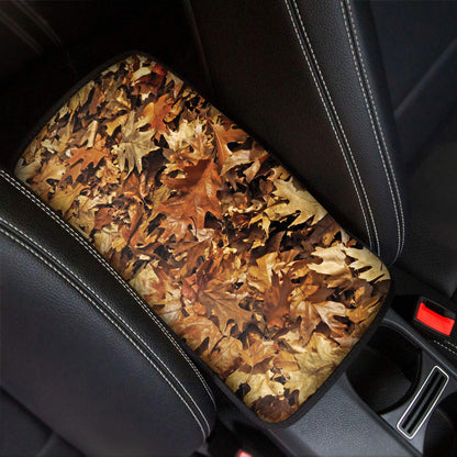Fall Leaves Hunting Camouflage Print Car Center Console Cover