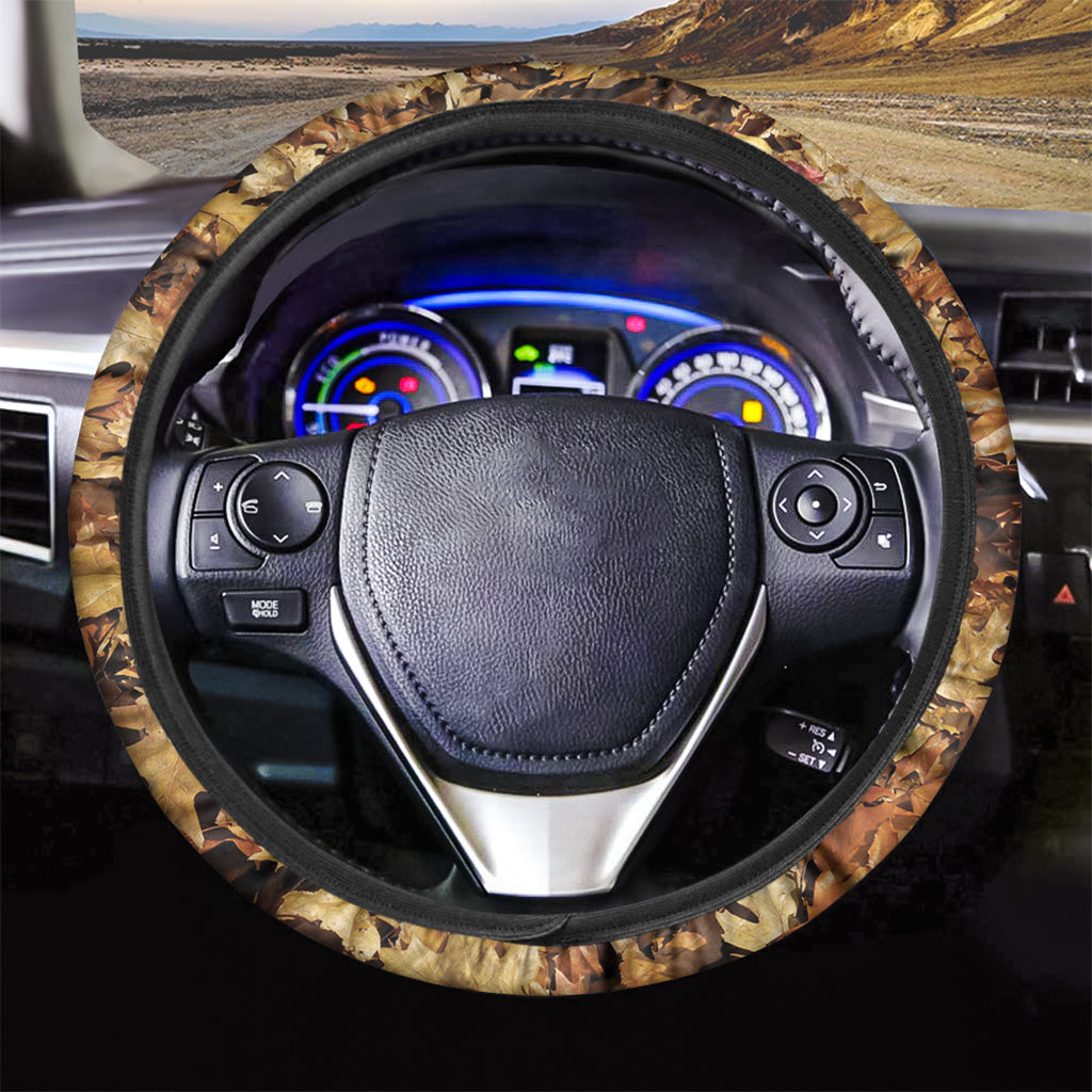 Fall Leaves Hunting Camouflage Print Car Steering Wheel Cover