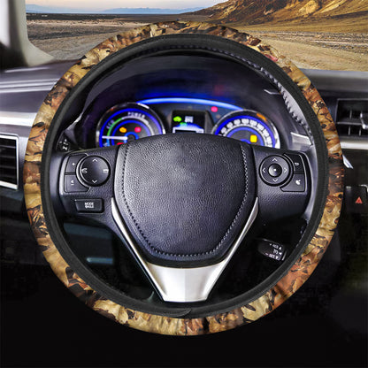 Fall Leaves Hunting Camouflage Print Car Steering Wheel Cover