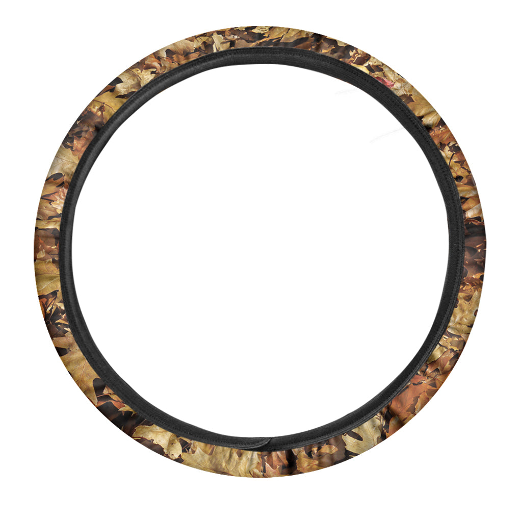 Fall Leaves Hunting Camouflage Print Car Steering Wheel Cover