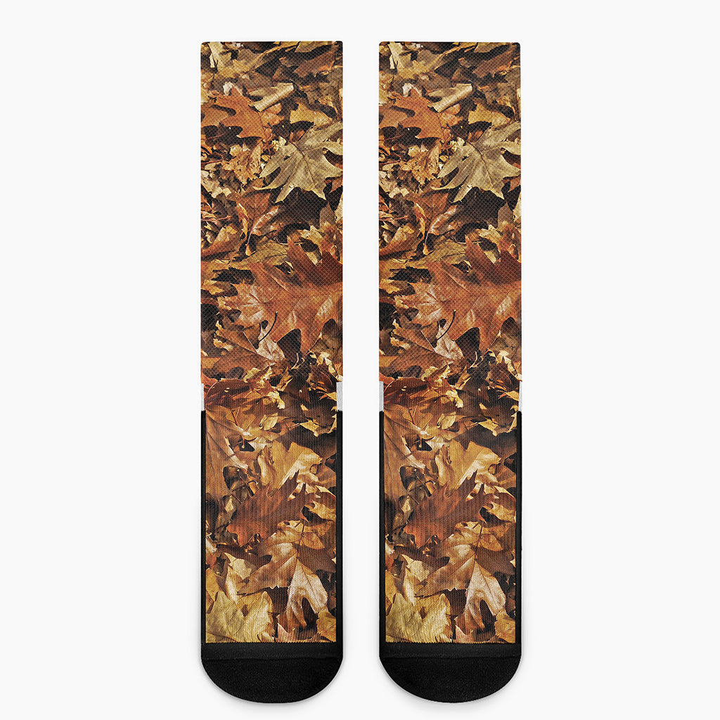 Fall Leaves Hunting Camouflage Print Crew Socks