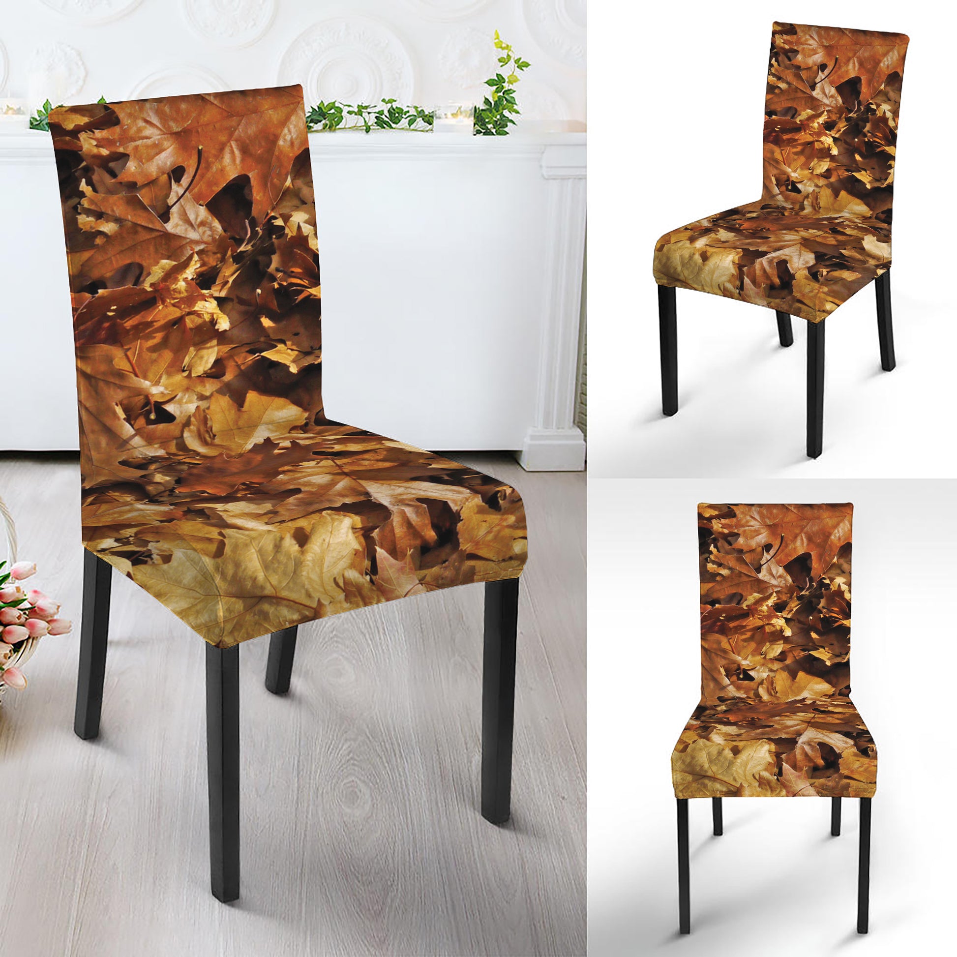 Fall Leaves Hunting Camouflage Print Dining Chair Slipcover