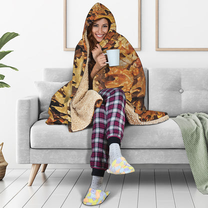 Fall Leaves Hunting Camouflage Print Hooded Blanket