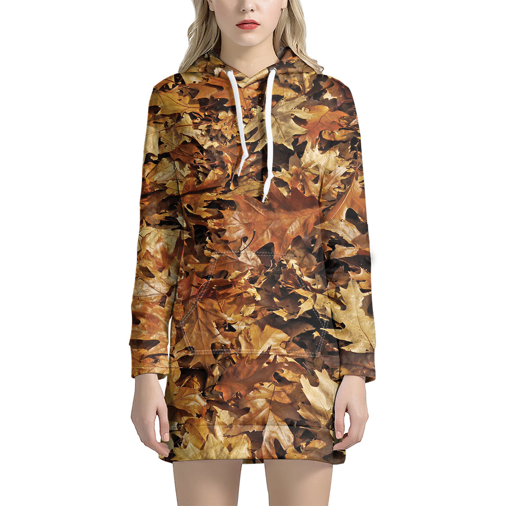 Fall Leaves Hunting Camouflage Print Hoodie Dress