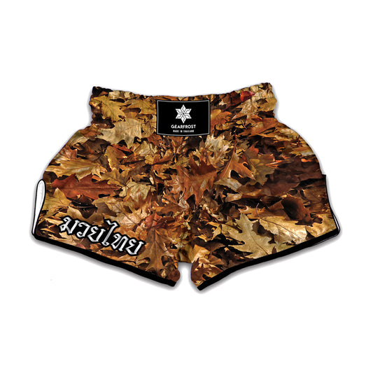 Fall Leaves Hunting Camouflage Print Muay Thai Boxing Shorts