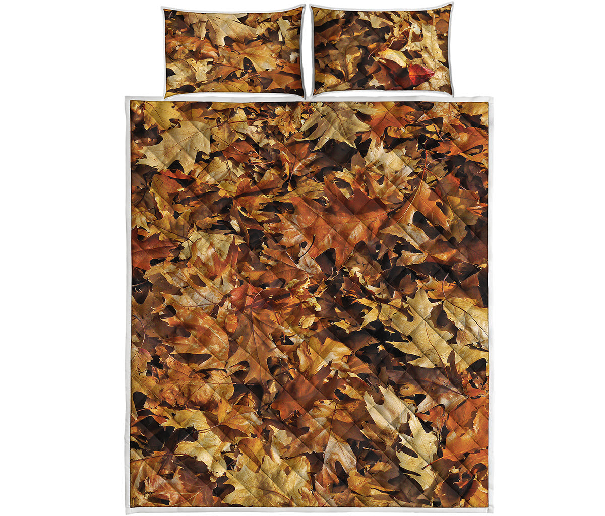 Fall Leaves Hunting Camouflage Print Quilt Bed Set