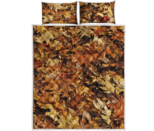 Fall Leaves Hunting Camouflage Print Quilt Bed Set
