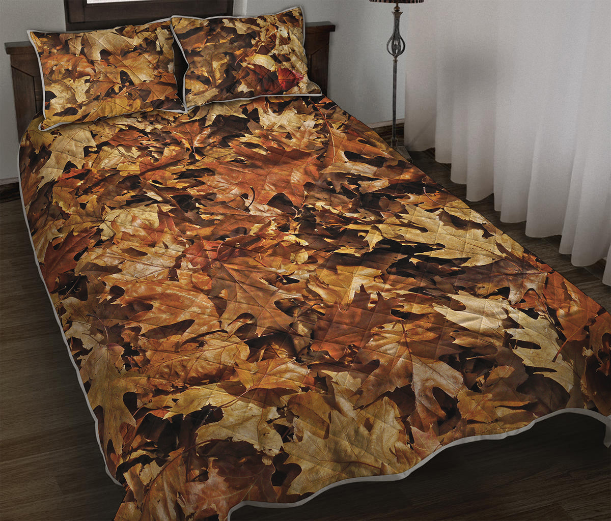 Fall Leaves Hunting Camouflage Print Quilt Bed Set