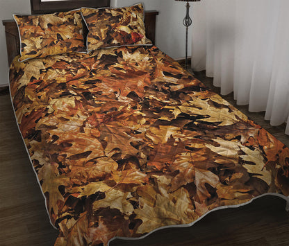 Fall Leaves Hunting Camouflage Print Quilt Bed Set