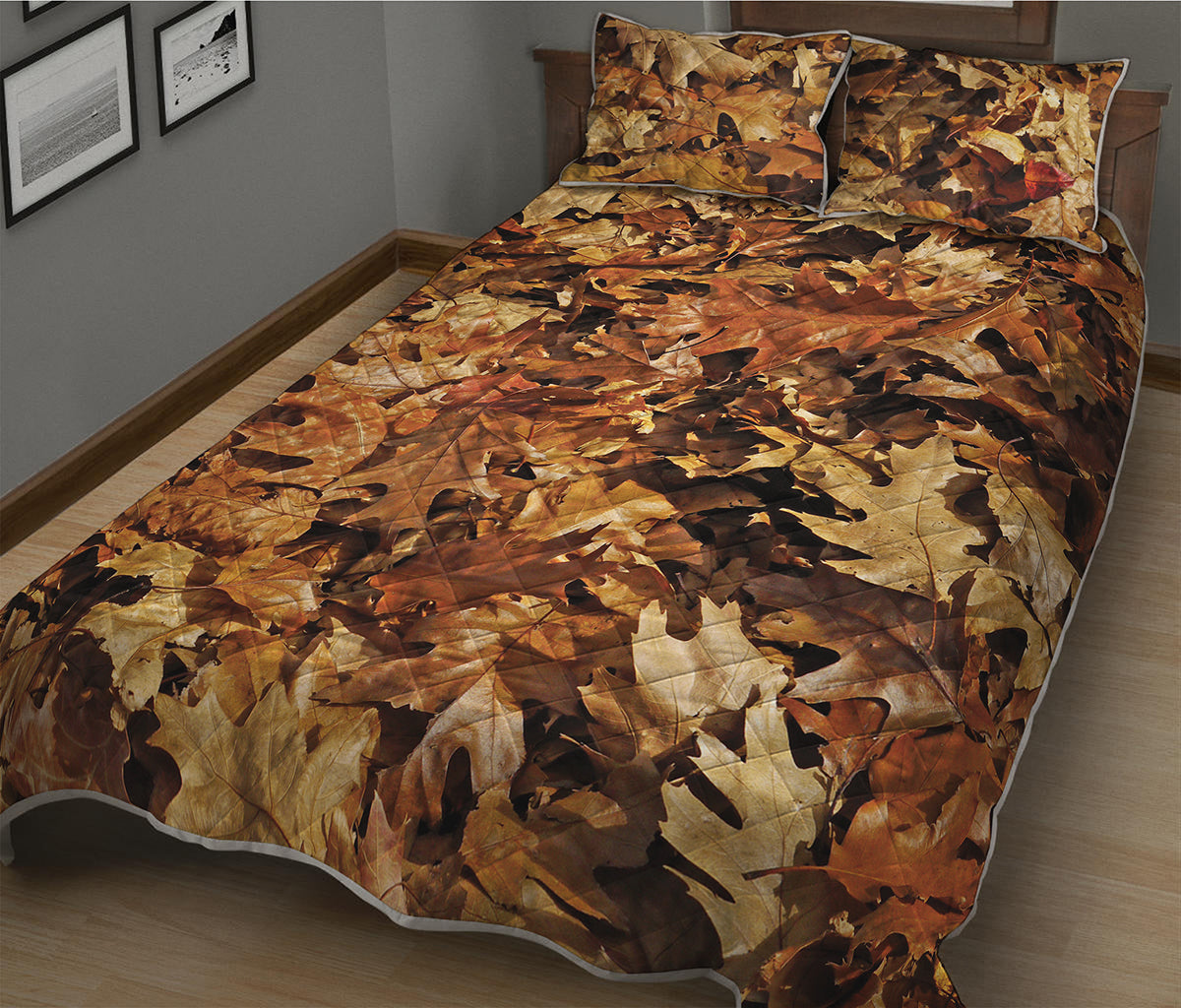 Fall Leaves Hunting Camouflage Print Quilt Bed Set