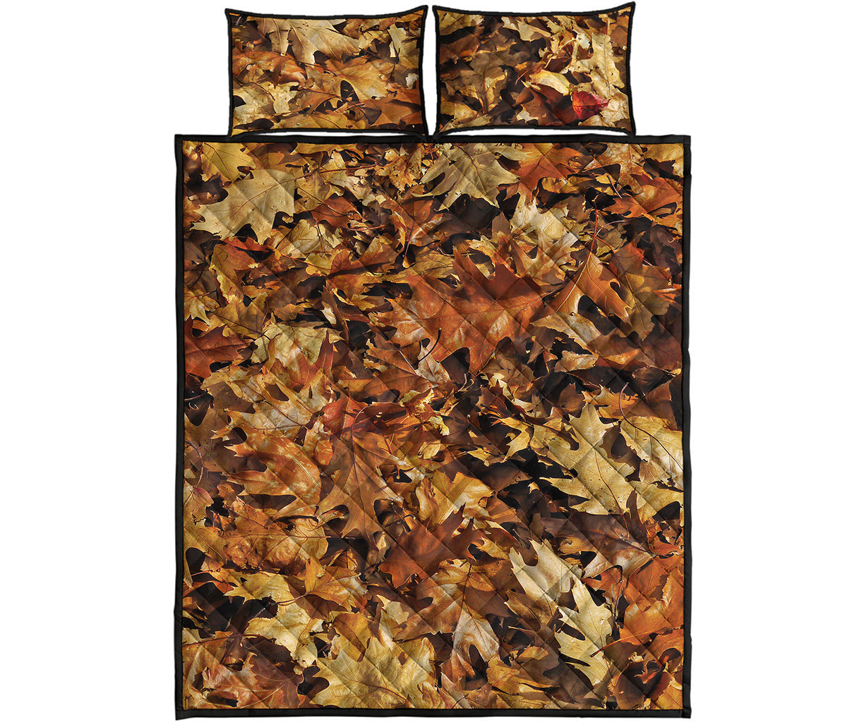 Fall Leaves Hunting Camouflage Print Quilt Bed Set