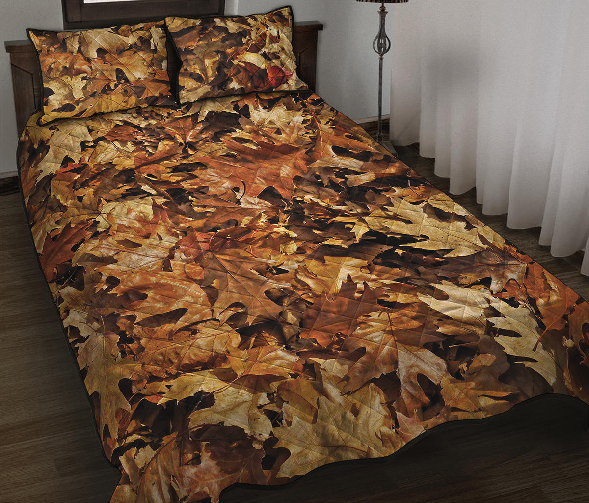 Fall Leaves Hunting Camouflage Print Quilt Bed Set