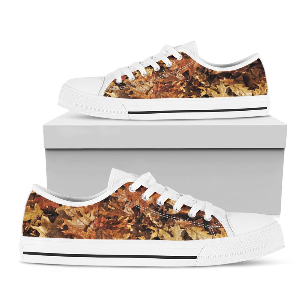 Fall Leaves Hunting Camouflage Print White Low Top Shoes