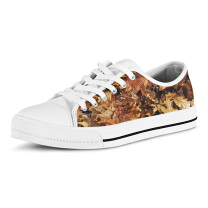 Fall Leaves Hunting Camouflage Print White Low Top Shoes