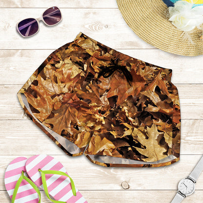 Fall Leaves Hunting Camouflage Print Women's Shorts