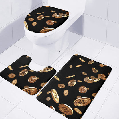 Falling Bitcoin Print 3 Piece Bath Mat Set
