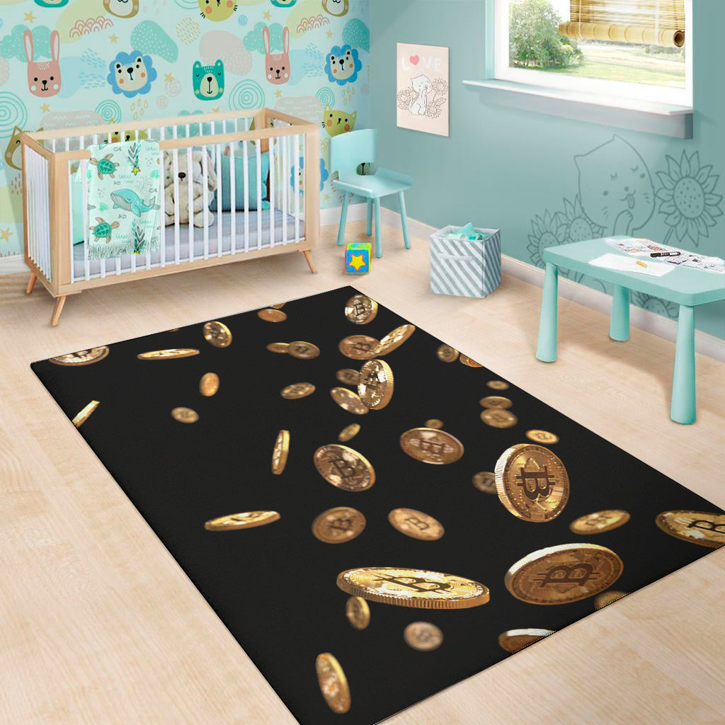 Falling Bitcoin Print Area Rug