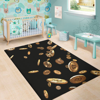 Falling Bitcoin Print Area Rug