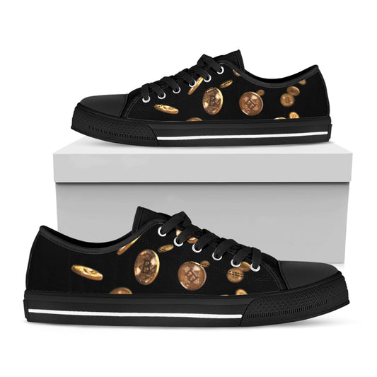 Falling Bitcoin Print Black Low Top Shoes