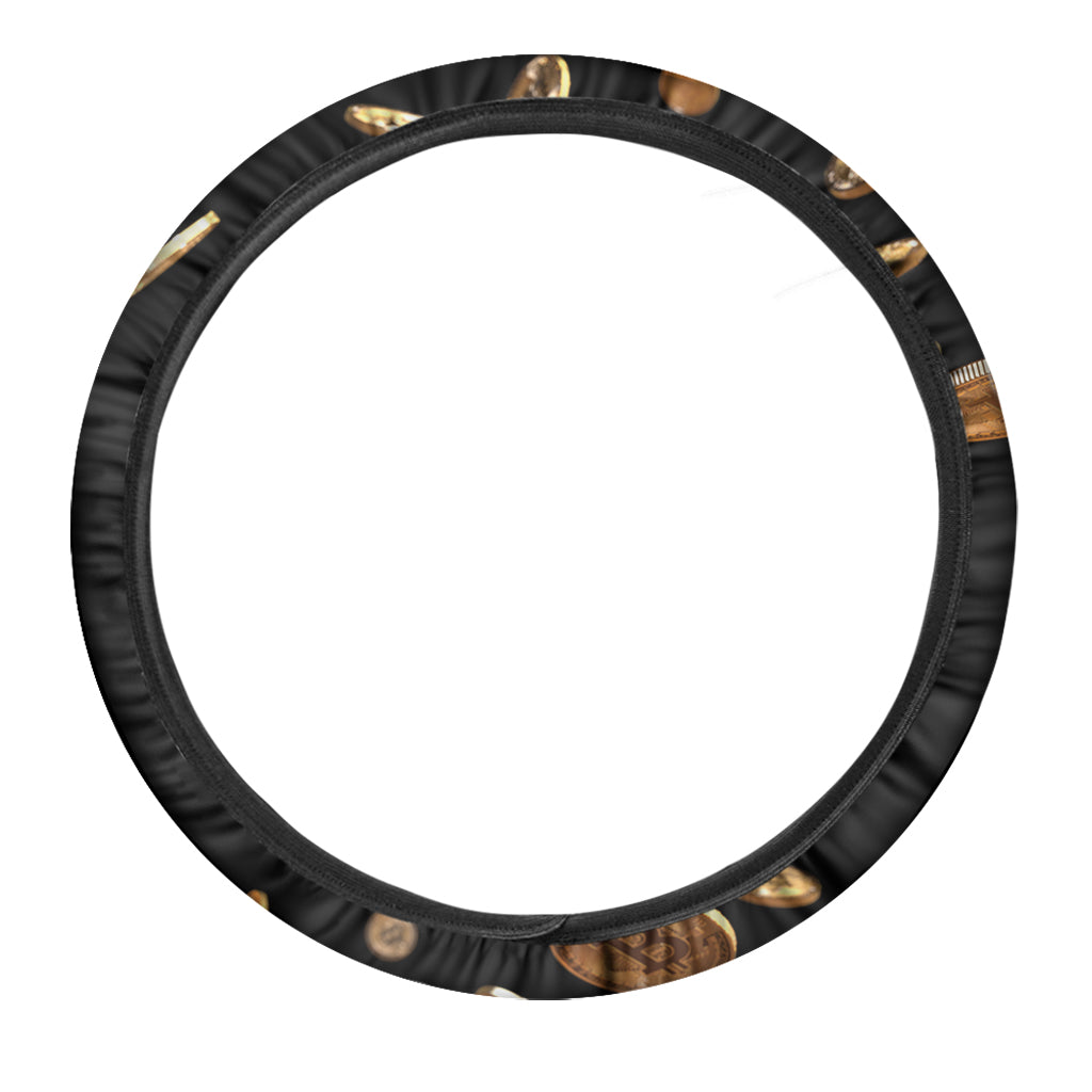 Falling Bitcoin Print Car Steering Wheel Cover