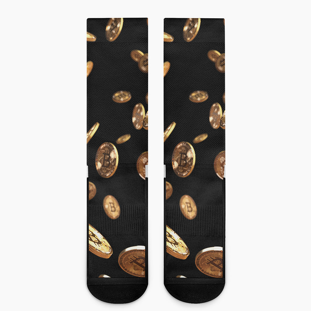 Falling Bitcoin Print Crew Socks