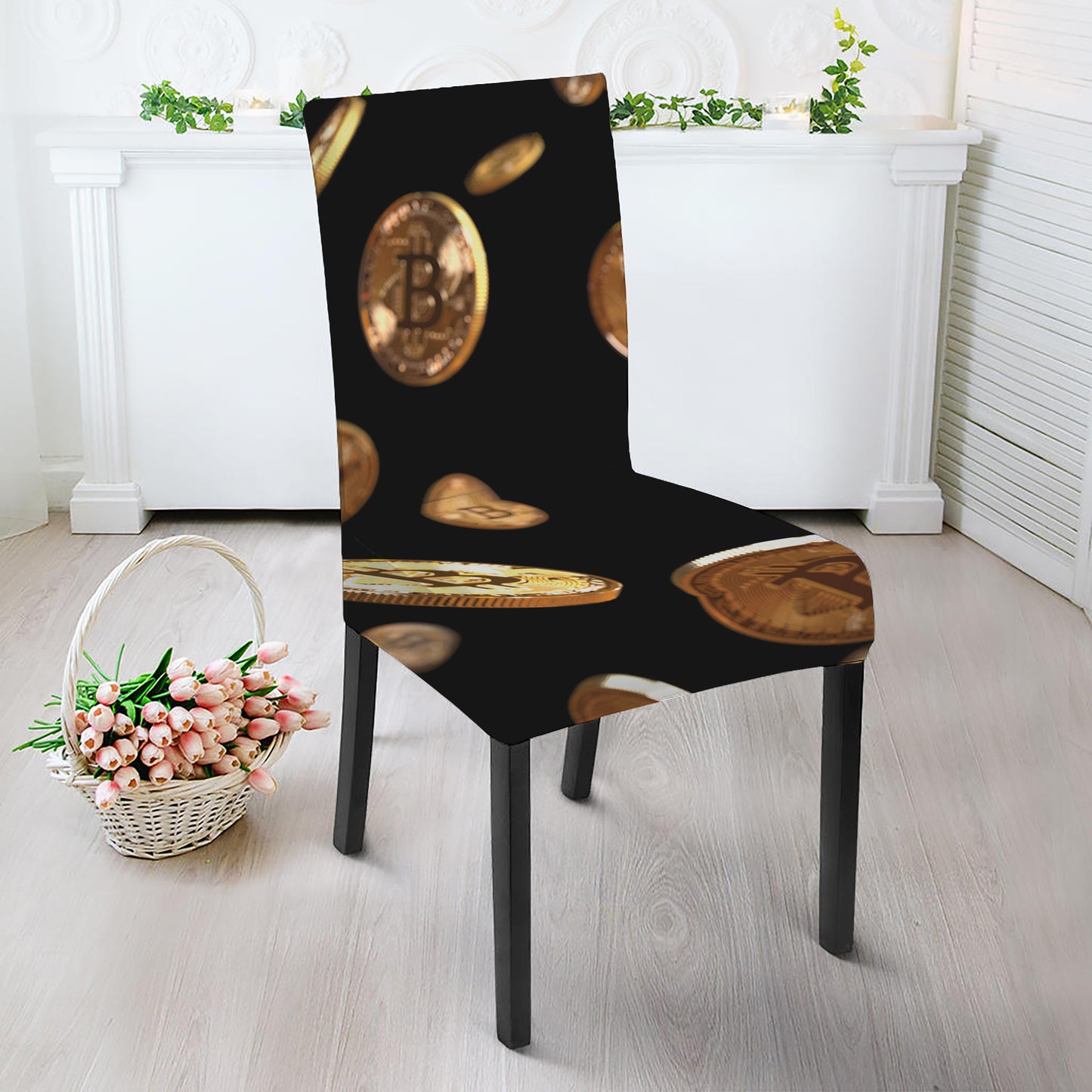 Falling Bitcoin Print Dining Chair Slipcover